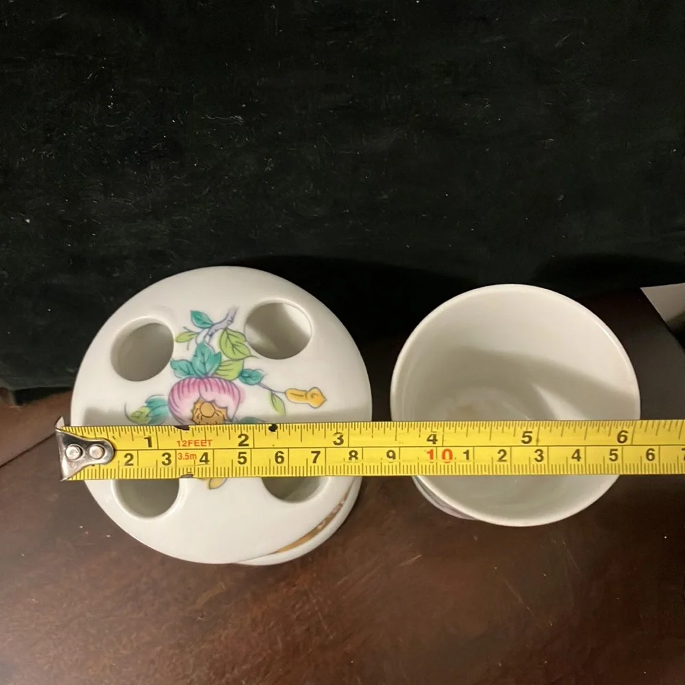 Vintage Porcelain Andrea by Sadek Asian Style Floral Toothbrush Holder & Cup